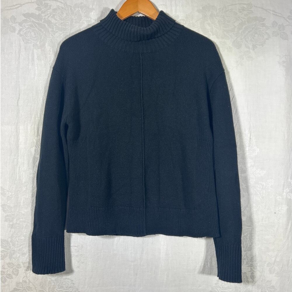 Nordstrom Turtleneck Sweater Small Black Ribbed Organic Cotton Merino Wool
